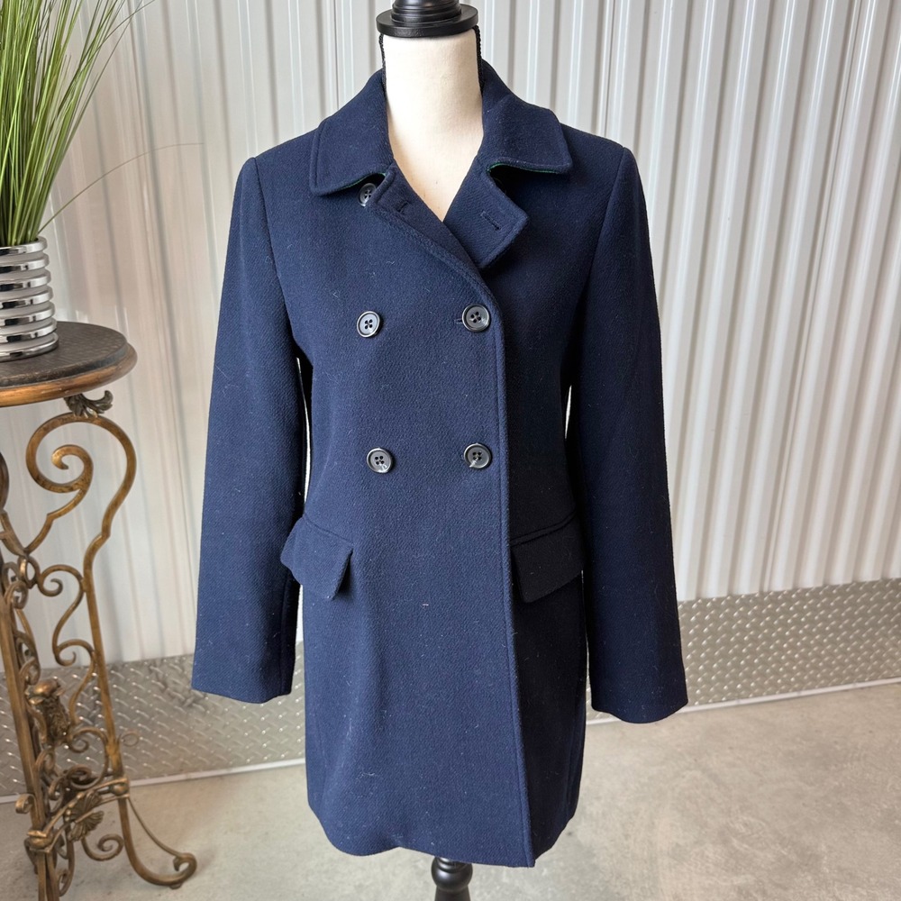 J. Crew Majesty Pea Coat Women Size 2 Navy Blue Excellent Wool Blend BL633